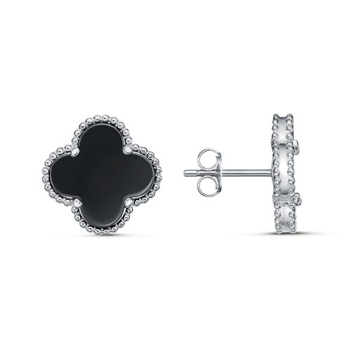 Серьги "Клевера" с ониксом из серебра 925 пробы