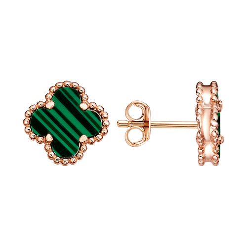 Серьги "Клевер" с малахитом из серебра 925 пробы с позолотой