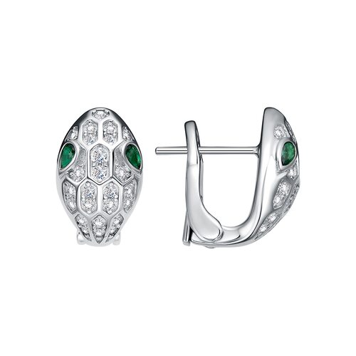Серьги "Змеи" с фианитами из серебра 925 пробы