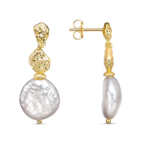 Серьги с жемчугом из серебра 925 пробы с позолотой