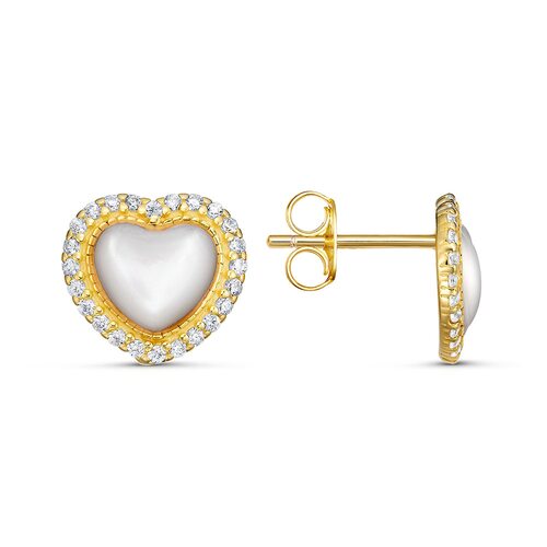 Серьги "Сердца" с перламутром и фианитами из серебра 925 пробы с позолотой