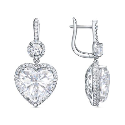 Серьги "Сердца" с фианитами из серебра 925 пробы