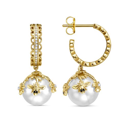 Серьги с жемчугом и фианитами из серебра 925 пробы