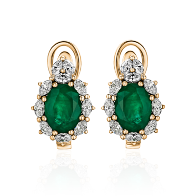 Серьги с изумрудами и бриллиантами из золота 585 пробы