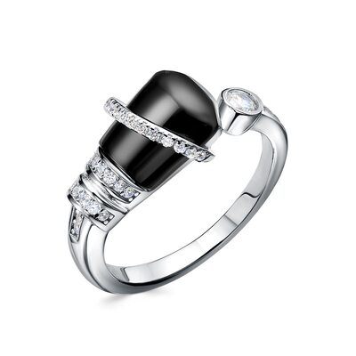 Кольцо с агатом и фианитами из серебра 925 пробы