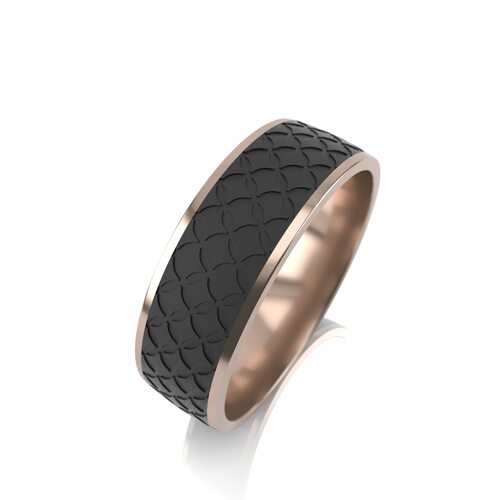 Кольцо обручальное с карбоном из красного золота 585 пробы