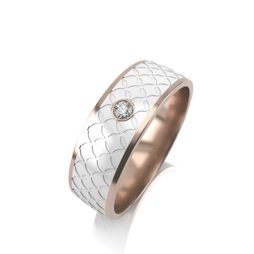 Кольцо обручальное с бриллиантом и керамикой из золота 585 пробы