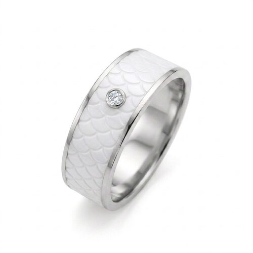 Кольцо обручальное с бриллиантом и керамикой из белого золота 585 пробы