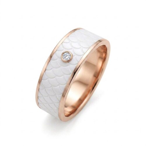 Кольцо обручальное с бриллиантом и керамикой из золота 585 пробы