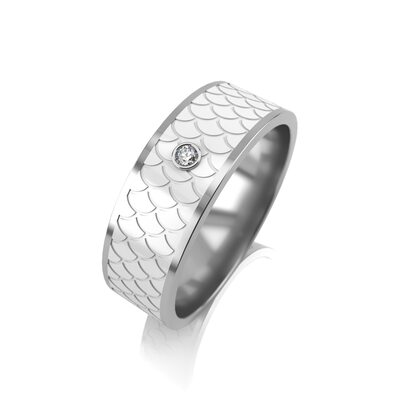 Кольцо обручальное с керамикой и фианитом из серебра 925 пробы