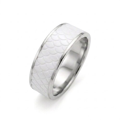 Кольцо обручальное с керамикой из белого золота 585 пробы