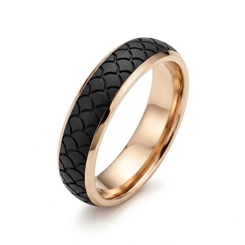 Кольцо обручальное с карбоном из золота 585 пробы