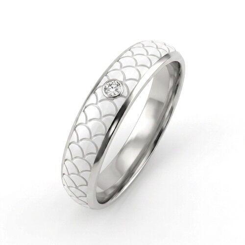 Кольцо обручальное с фианитом и керамикой из белого золота 585 пробы