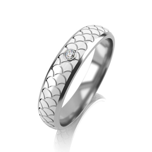 Кольцо обручальное с фианитом и керамикой из белого золота 585 пробы арт. ГКлз-24ж-1ф/б