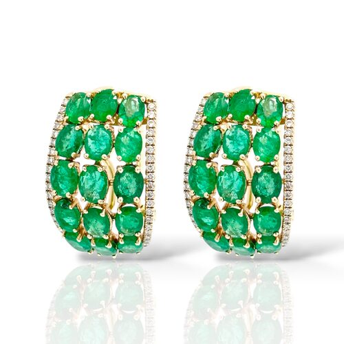 Серьги с изумрудами и бриллиантами из желтого золота 585 пробы