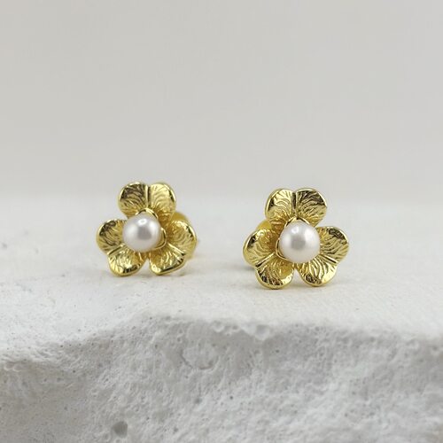 Серьги "Цветы" с жемчугом из серебра 925 пробы с позолотой арт. HAE0785