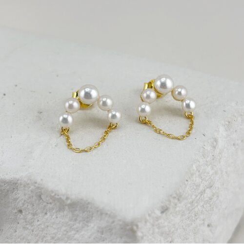 Серьги с жемчугом из серебра 925 пробы с позолотой