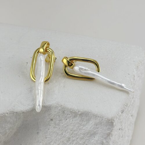 Серьги с жемчугом из серебра 925 пробы с позолотой