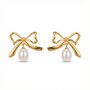Серьги "Бантики" с жемчугом из серебра 925 пробы с позолотой арт. HAE1136