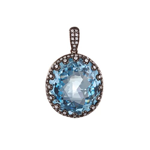 Подвеска с топазом и бриллиантами из черного золота 585 пробы
