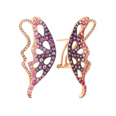 Серьги "Бабочки" с бриллиантами и сапфирами из розового золота 585 пробы