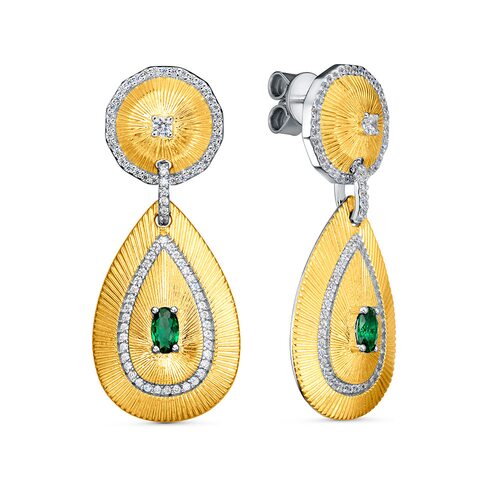 Серьги с фианитами из серебра 925 пробы с позолотой