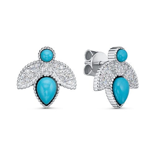 Серьги с фианитами и бирюзой из серебра 925 пробы