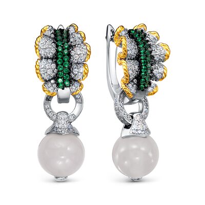 Серьги с агатом и фианитами из серебра 925 пробы с позолотой