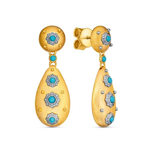 Серьги с бирюзой из серебра 925 пробы с позолотой