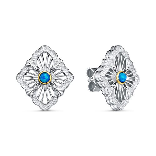 Серьги "Цветы" с опалом из серебра 925 пробы