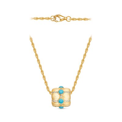 Колье с фианитами и бирюзой из серебра 925 пробы с позолотой