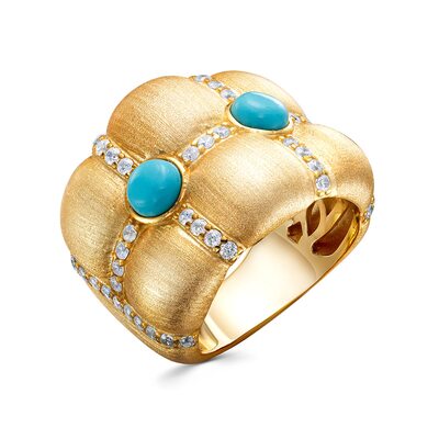 Кольцо с фианитами и бирюзой из серебра 925 пробы с позолотой