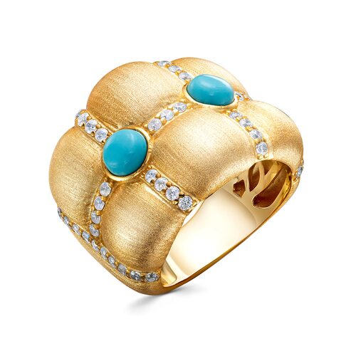 Кольцо с фианитами и бирюзой из серебра 925 пробы с позолотой