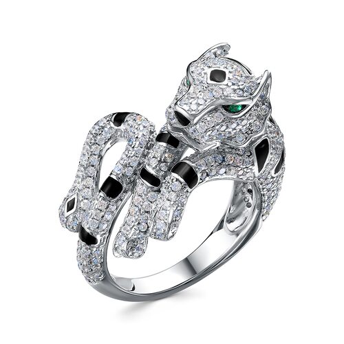 Кольцо "Пантера" с фианитами и эмалью из серебра 925 пробы