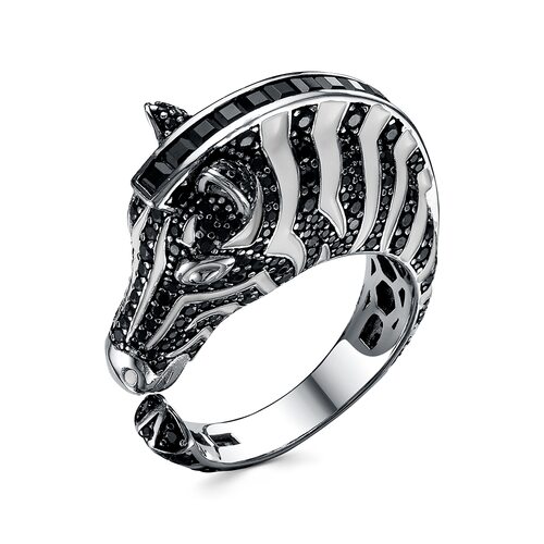 Кольцо "Зебра" с фианитами и эмалью из серебра 925 пробы