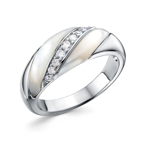 Кольцо с фианитами и перламутром из серебра 925 пробы