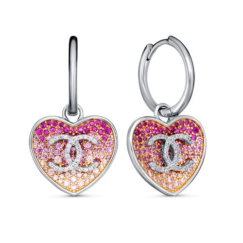 Серьги "Сердца" с фианитами из серебра 925 пробы