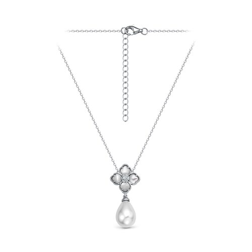 Колье "Цветок" с фианитами, перламутром и жемчугом из серебра 925 пробы