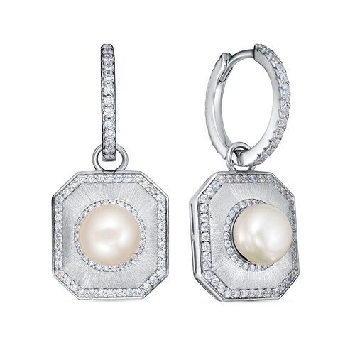 Серьги с фианитами, перламутром и жемчугом из серебра 925 пробы