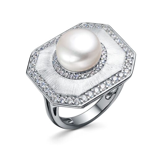 Кольцо с фианитами, перламутром и жемчугом из серебра 925 пробы