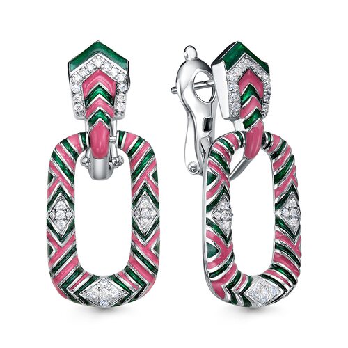 Серьги с эмалью и фианитами из серебра 925 пробы