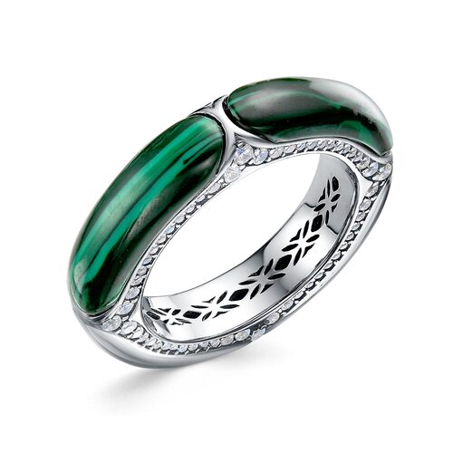Кольцо с фианитами и малахитом из серебра 925 пробы