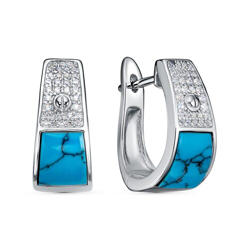 Серьги с фианитами и бирюзой из серебра 925 пробы