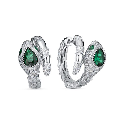 Серьги "Змеи" с фианитами из серебра 925 пробы