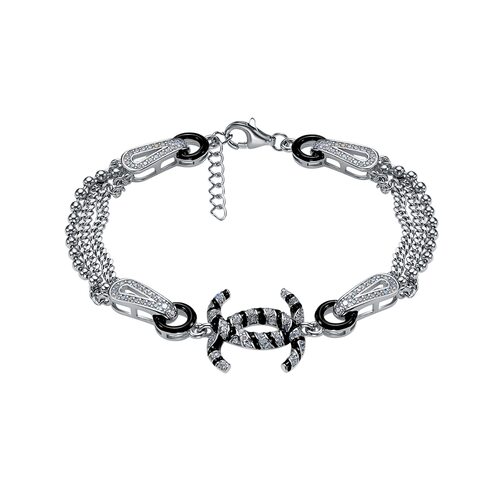 Браслет с фианитами и эмалью из серебра 925 пробы