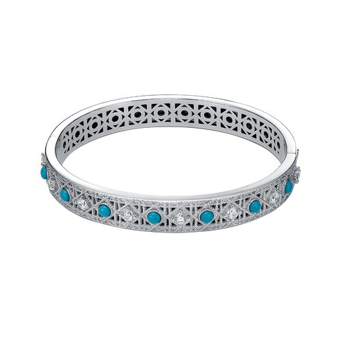 Браслет с фианитами и бирюзой из серебра 925 пробы