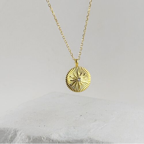 Колье "Солнце" с фианитом из серебра 925 пробы с позолотой
