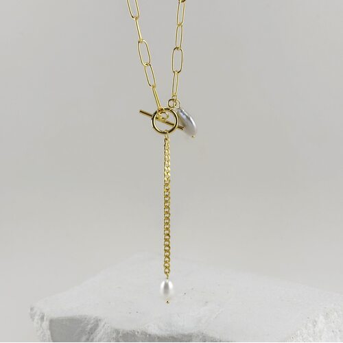 Колье с жемчугом из серебра 925 пробы с позолотой