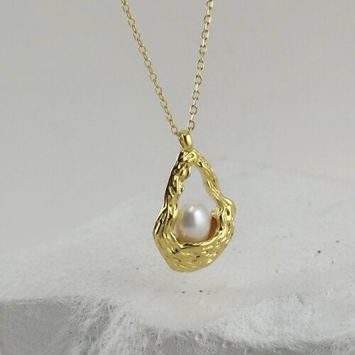 Колье с жемчугом из серебра 925 пробы с позолотой