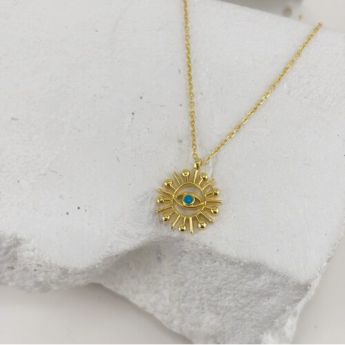 Колье "Глаз" с эмалью из серебра 925 пробы с позолотой